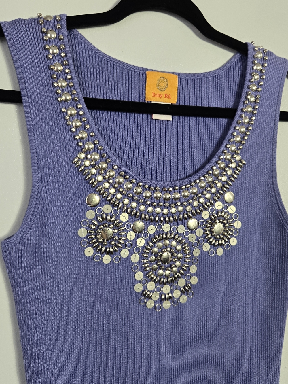 Ruby Rd Lot 3 Beaded Neckline Ribbed Knit Tank Tops Bundle Blue Yellow Pink - Picture 8 of 14